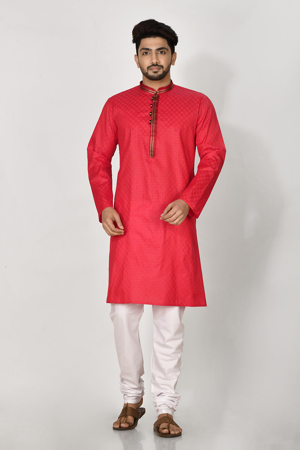 Red Colour Cotton Fabric Patch Work Kurta Pajama