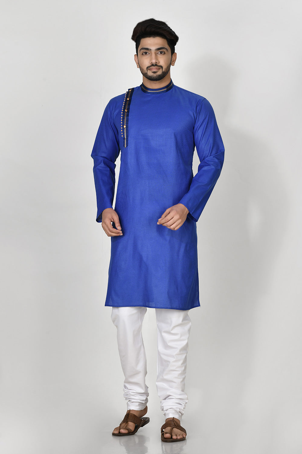 Royal Blue Colour Cotton Fabric Patch Work Kurta Pajama