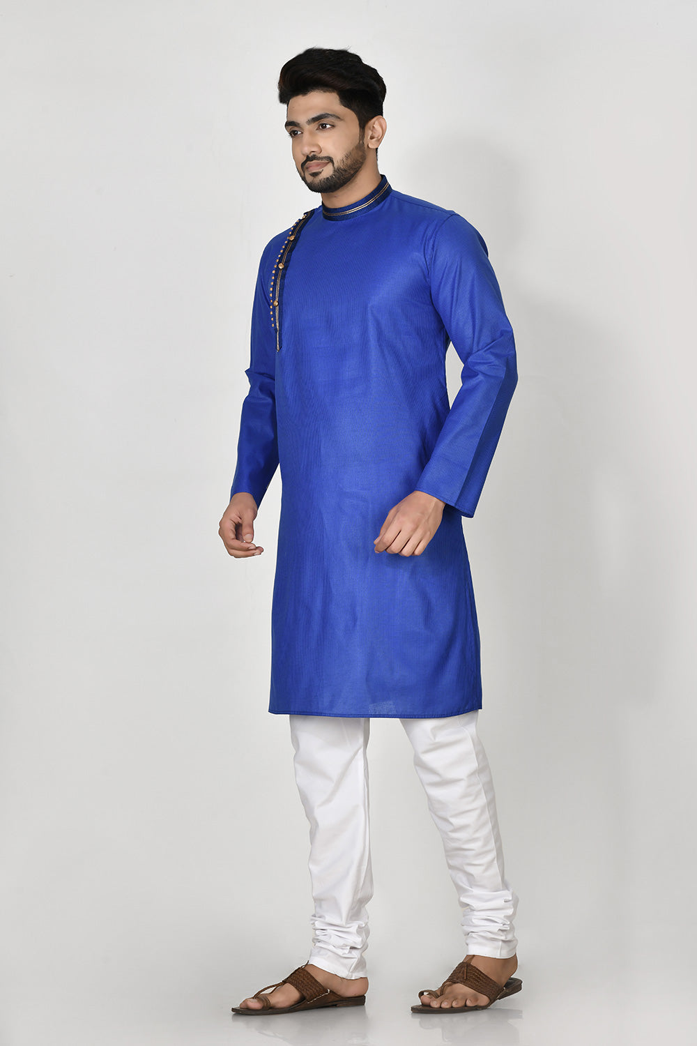 Royal Blue Colour Cotton Fabric Patch Work Kurta Pajama