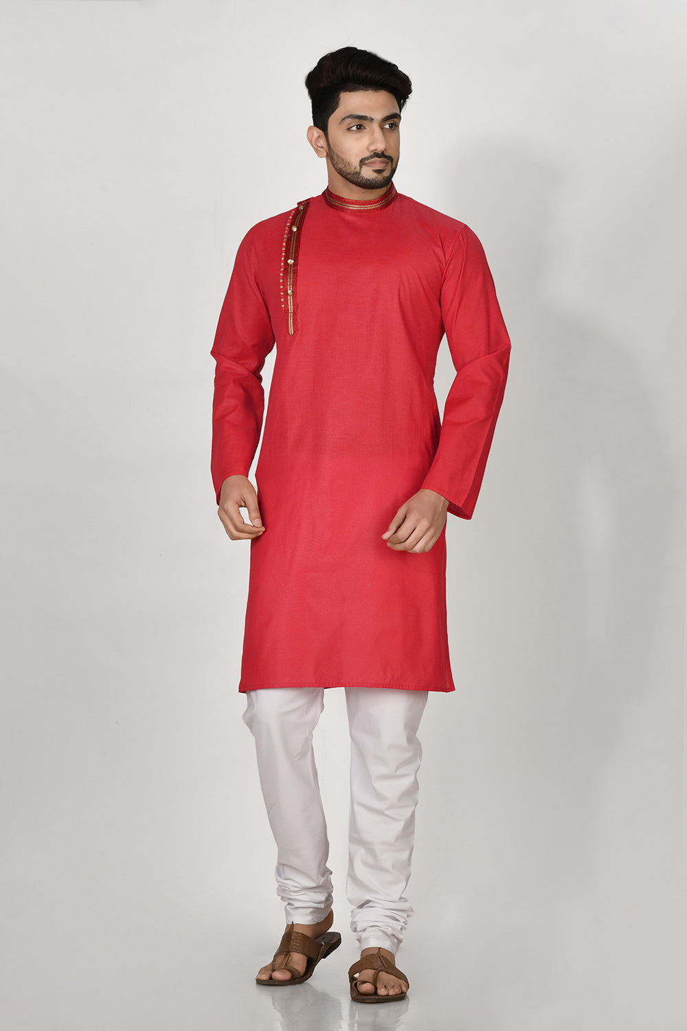 Red Colour Cotton Fabric Patch Work Kurta Pajama