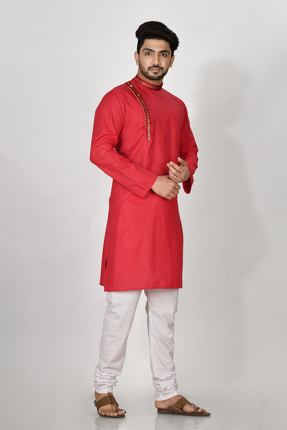 Red Colour Cotton Fabric Patch Work Kurta Pajama
