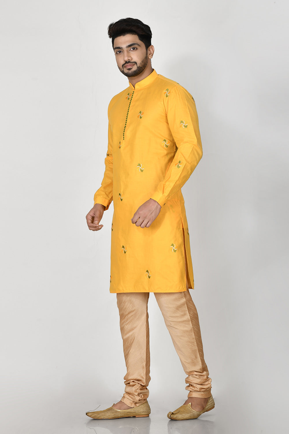 Yellow Colour Cotton Fabric Resham Embroidery Kurta Pajama