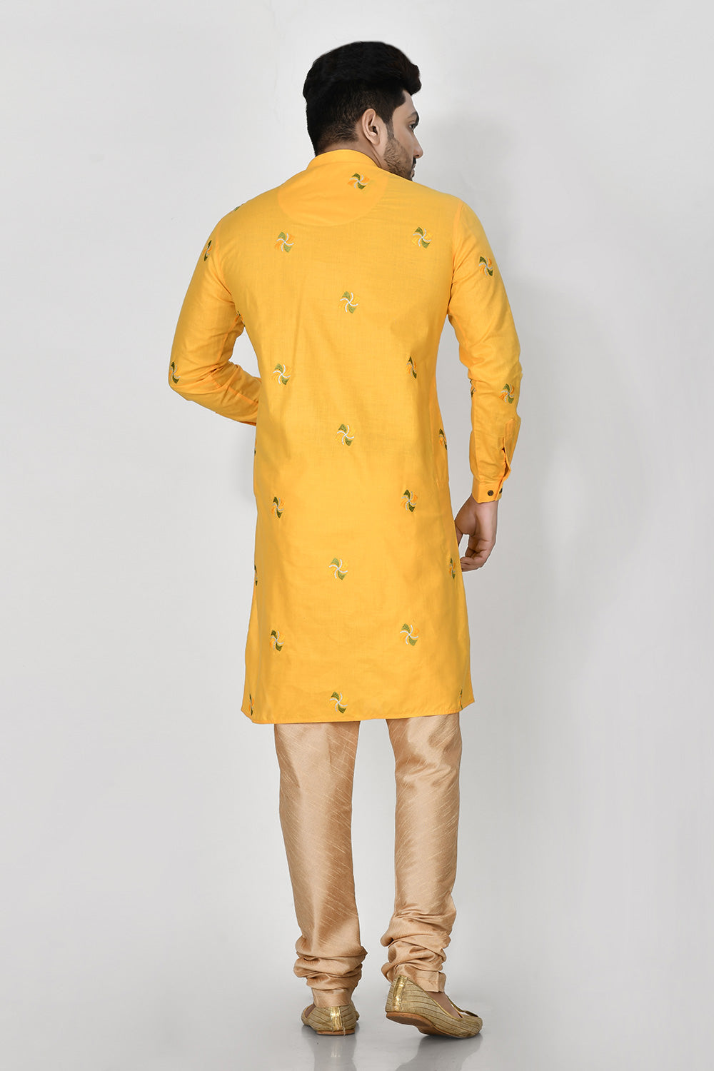 Yellow Colour Cotton Fabric Resham Embroidery Kurta Pajama
