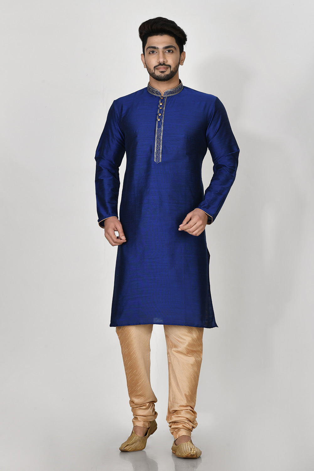 Royal Blue Colour Cotton Silk Fabric Resham Embroidery Kurta Pajama
