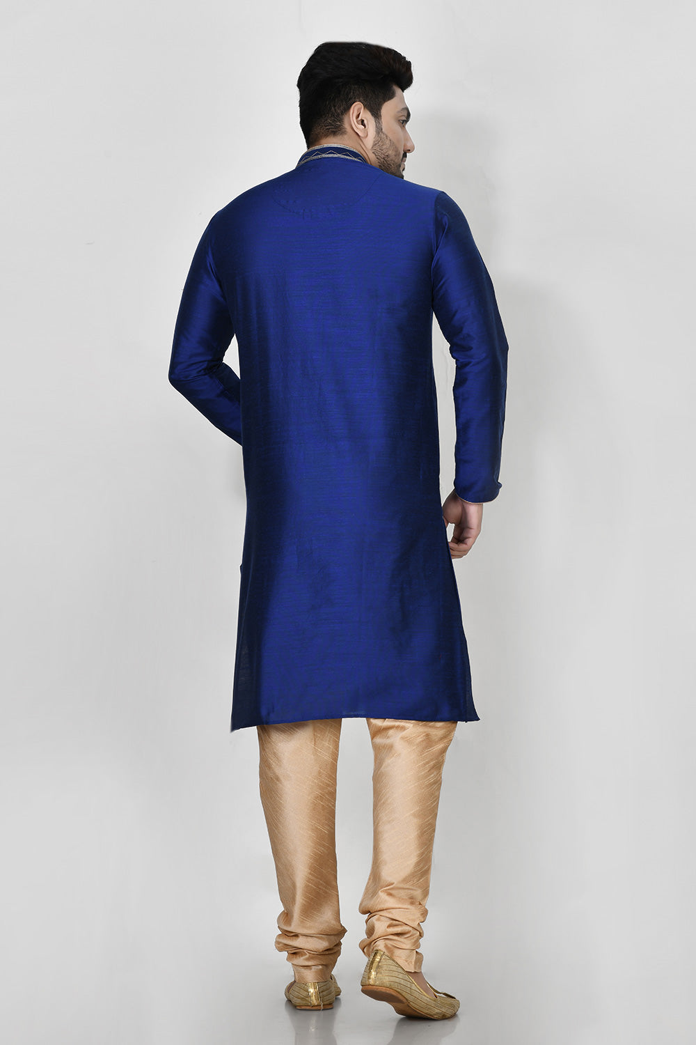 Royal Blue Colour Cotton Silk Fabric Resham Embroidery Kurta Pajama