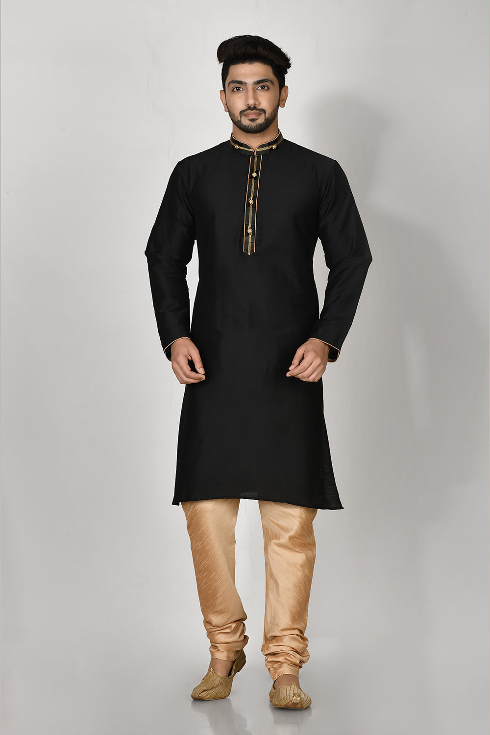 Black Colour Cotton Silk Fabric Resham Embroidery Kurta Pajama