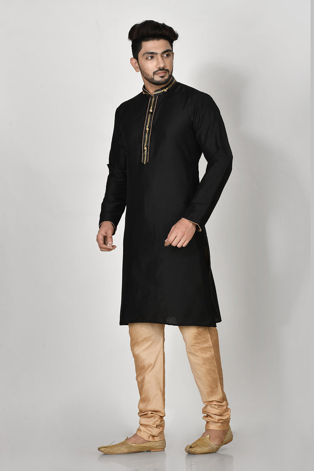 Black Colour Cotton Silk Fabric Resham Embroidery Kurta Pajama