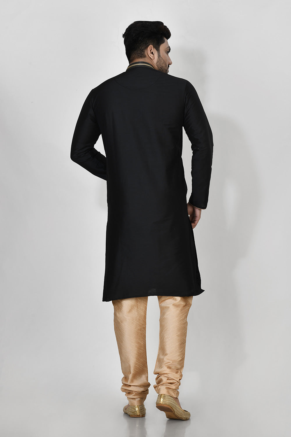 Black Colour Cotton Silk Fabric Resham Embroidery Kurta Pajama