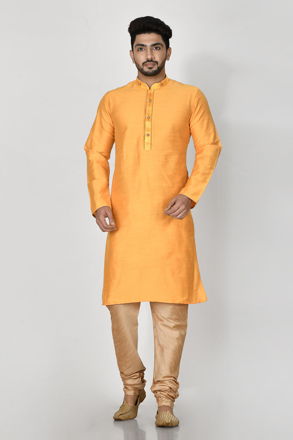 Yellow Colour Cotton Silk Fabric Resham Embroidery Kurta Pajama
