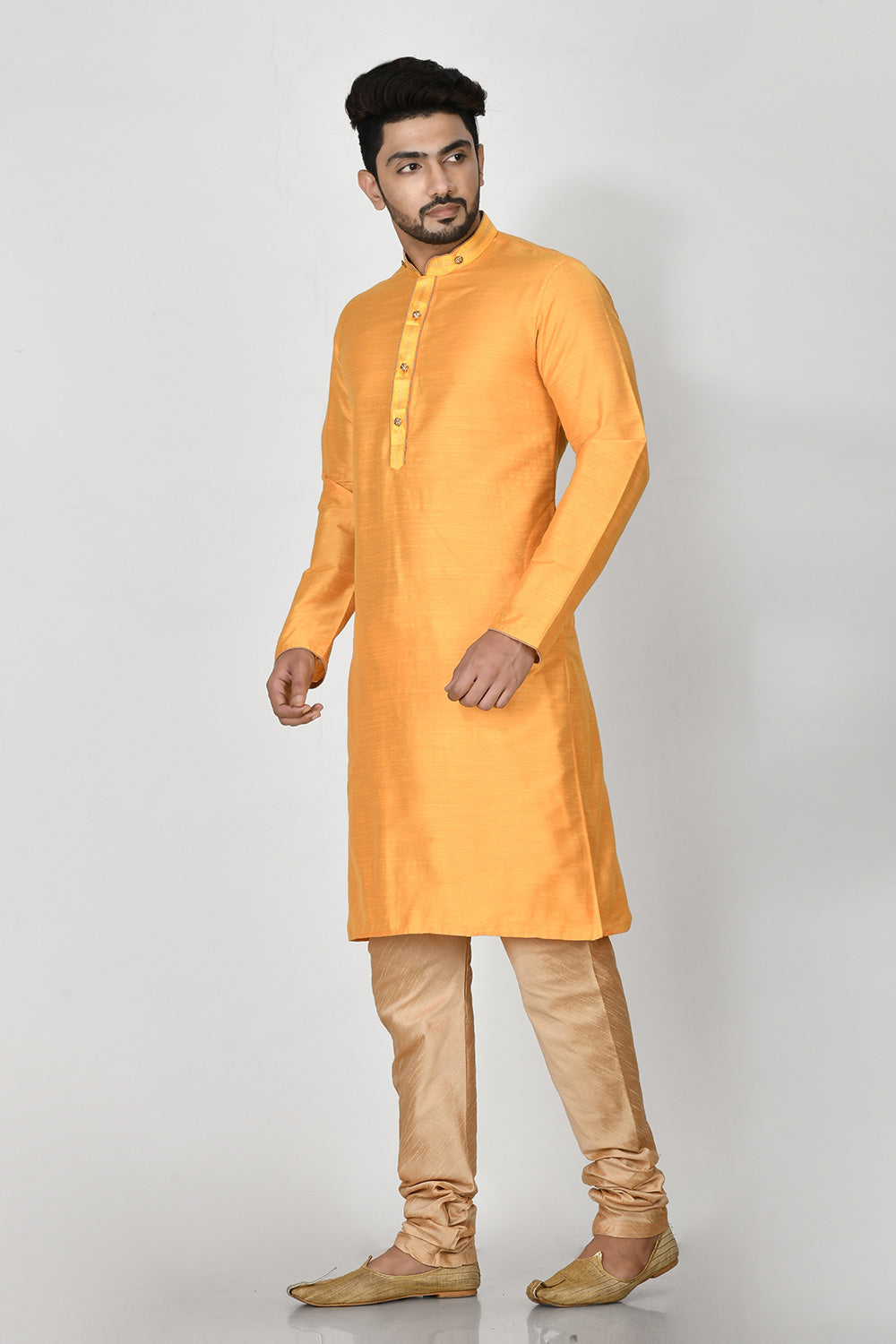 Yellow Colour Cotton Silk Fabric Resham Embroidery Kurta Pajama