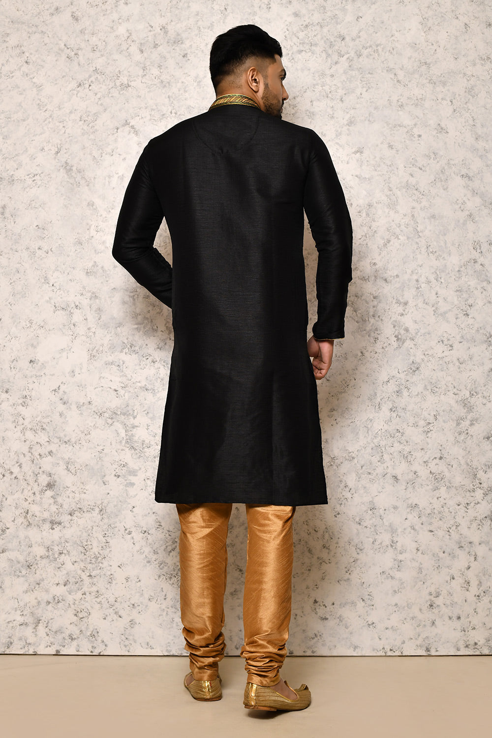 Black Colour Art Silk Fabric With Thread Work Kurta Pajama