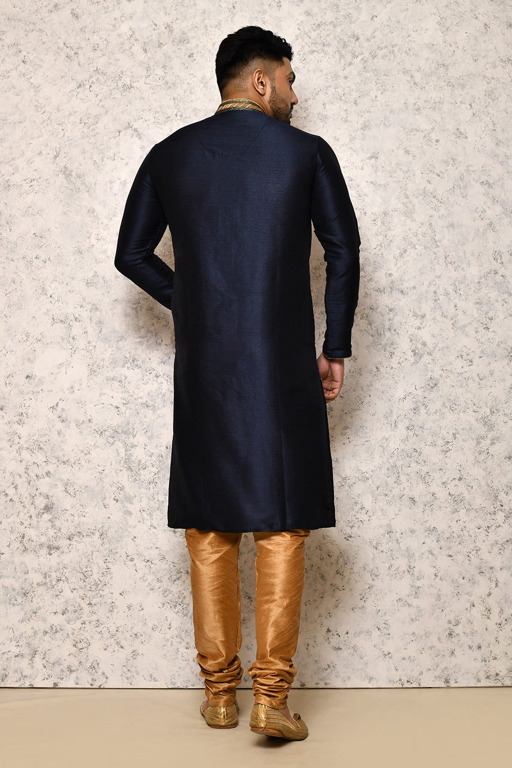 Navy Blue Colour Art Silk Fabric With Thread Work Kurta Pajama