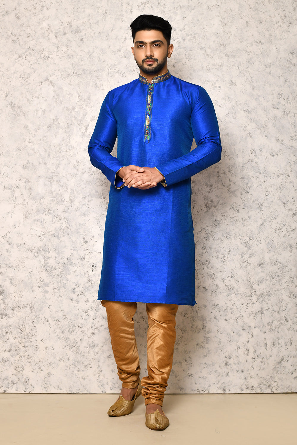 Royal Blue Colour Art Silk Fabric With Thread Work Kurta Pajama