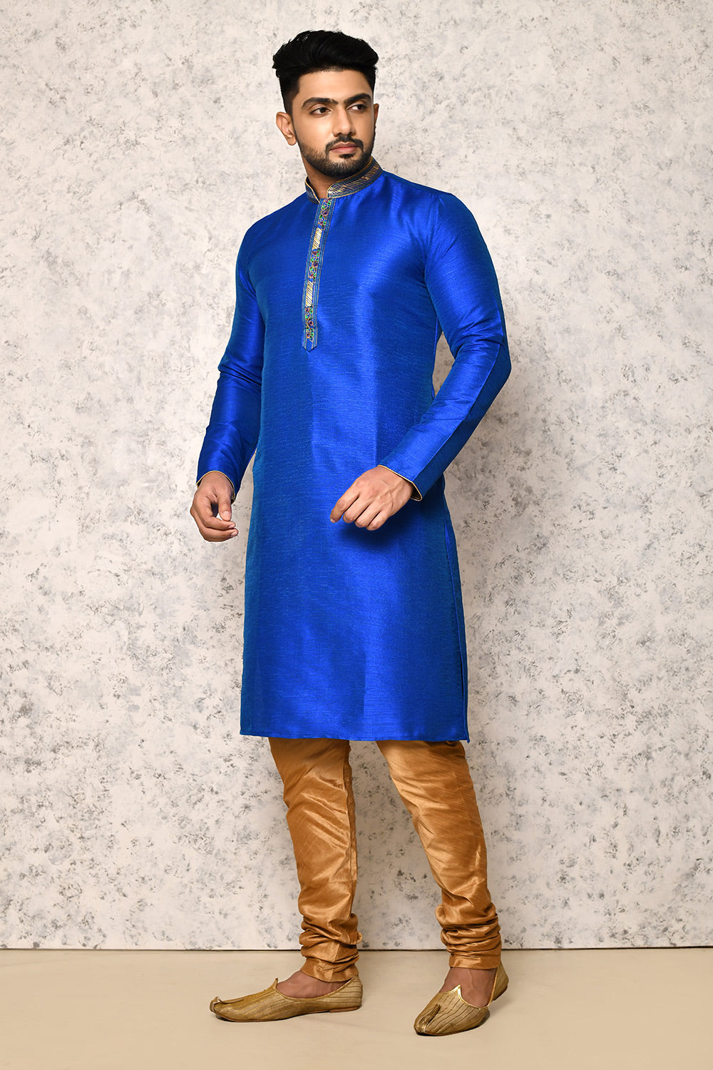 Royal Blue Colour Art Silk Fabric With Thread Work Kurta Pajama