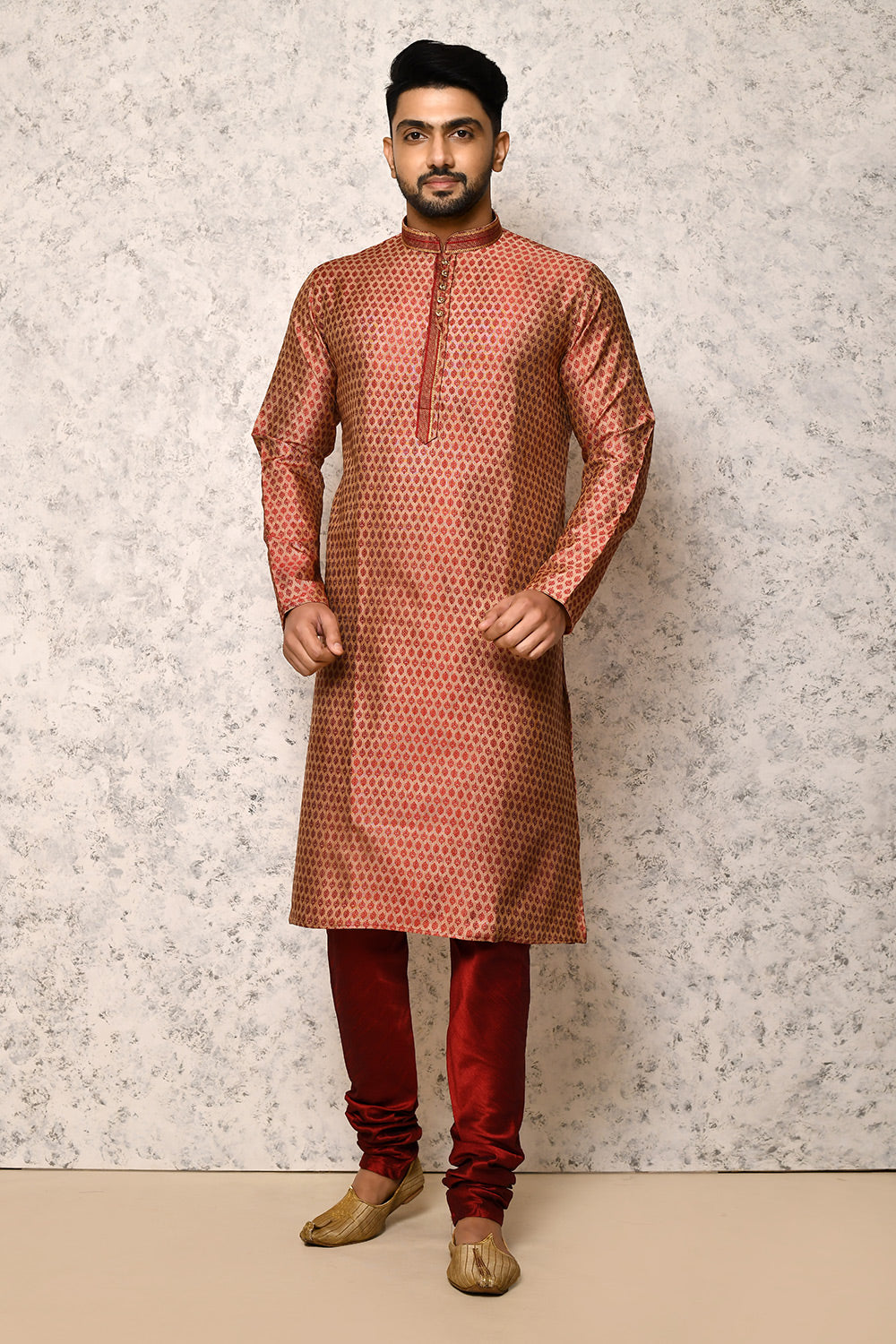 Maroon Colour Jacquard Fabric Thread Work Kurta Pajama