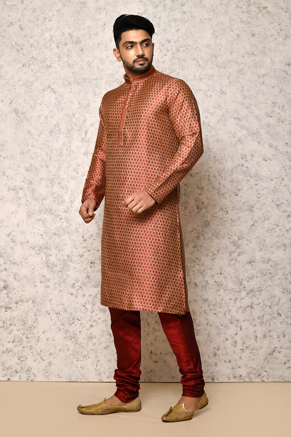 Maroon Colour Jacquard Fabric Thread Work Kurta Pajama