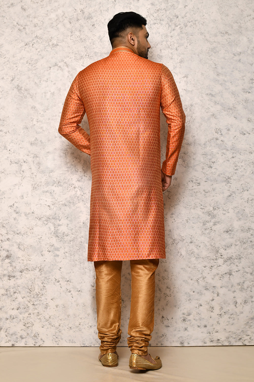 Orange Colour Jacquard Fabric Thread Work Kurta Pajama