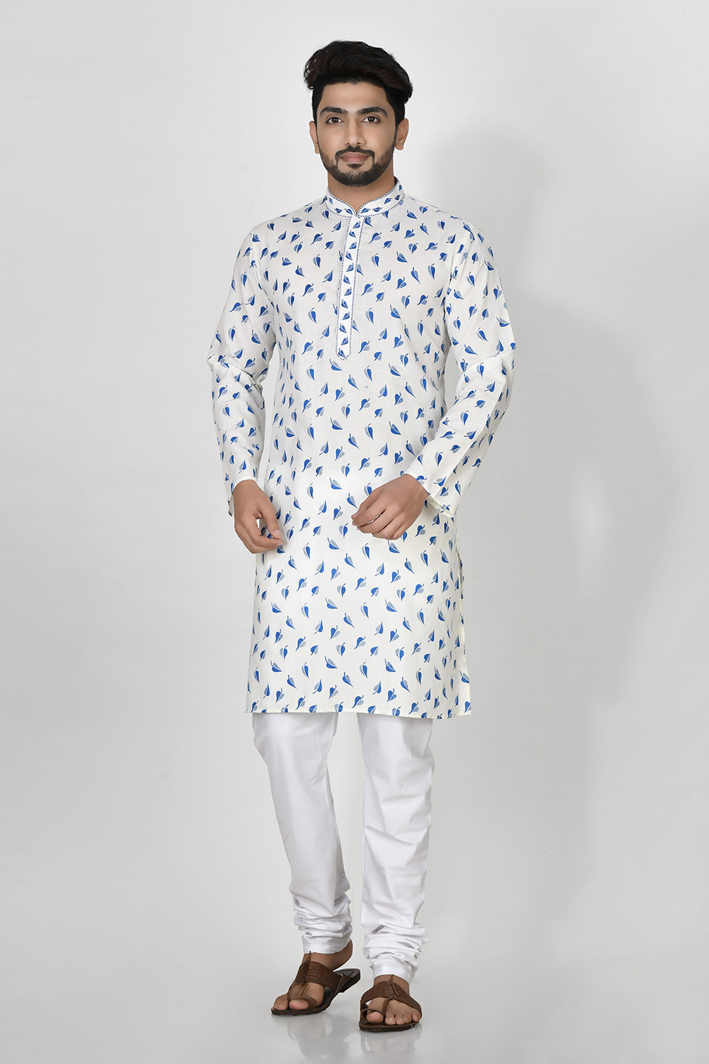 Blue Colour Cotton Fabric Printed Kurta Pajama