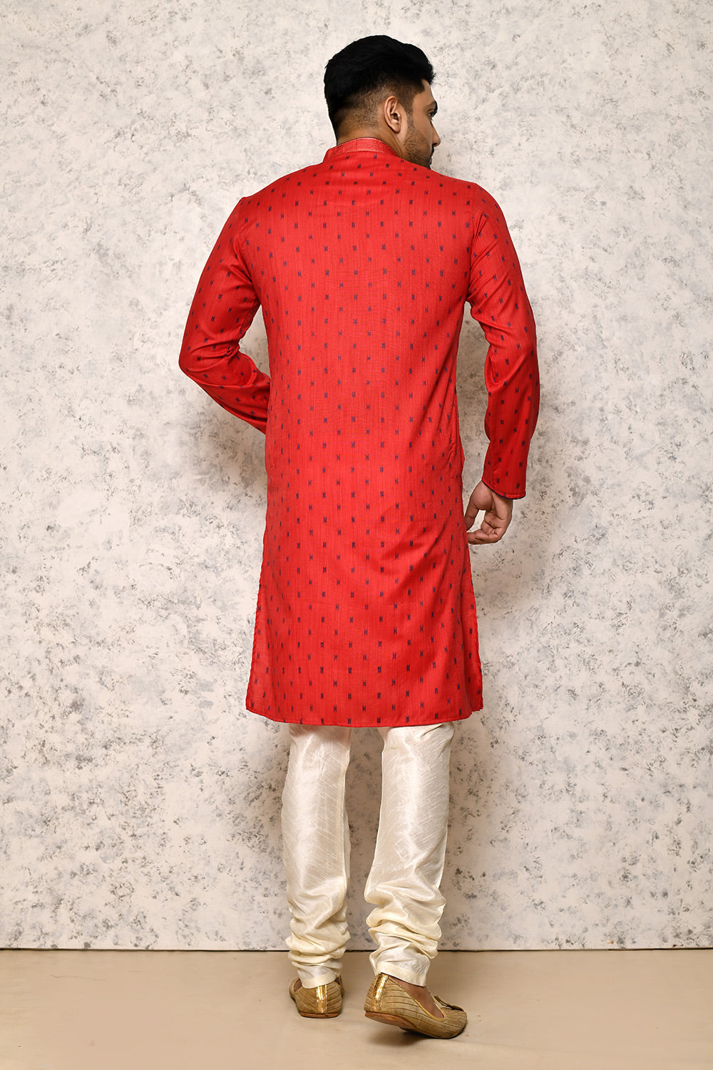 Red Colour Jacquard Fabric Thread Work Kurta Pajama