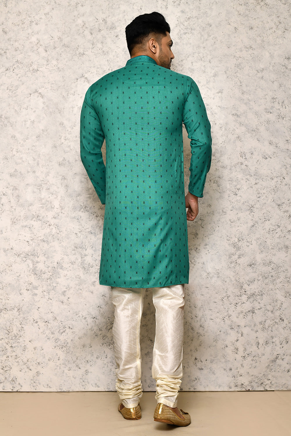 Sea Green Colour Jacquard Fabric Thread Work Kurta Pajama