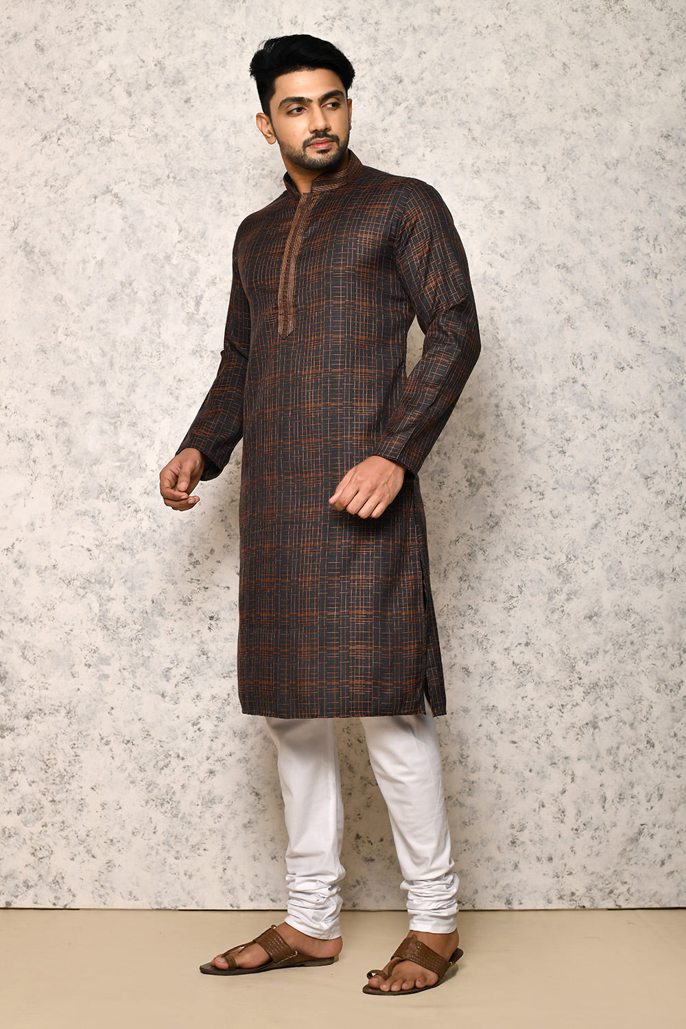 Black Colour Cotton Fabric Thread Work Kurta Pajama