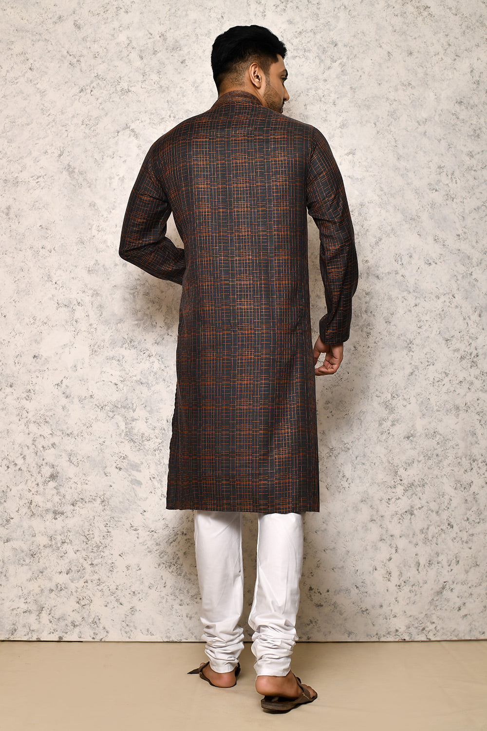 Black Colour Cotton Fabric Thread Work Kurta Pajama