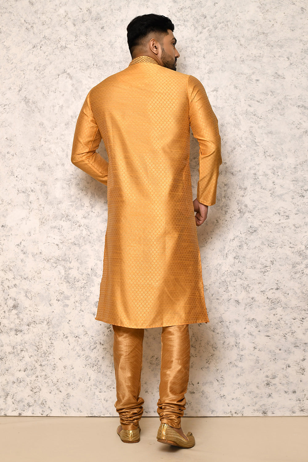 Gold Colour Art Silk Fabric Computer Work Kurta Pajama