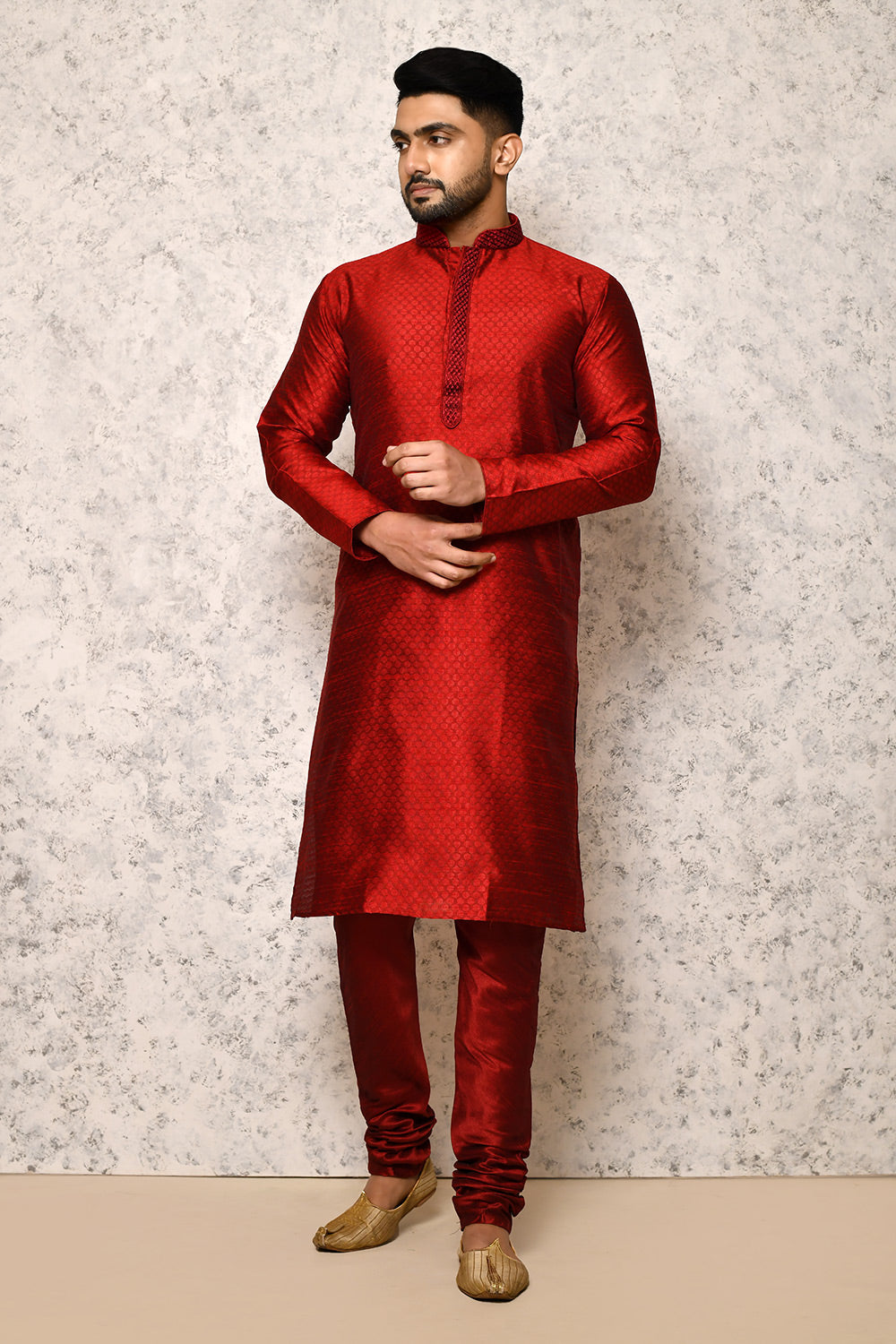 Maroon Colour Art Silk Fabric Computer Work Kurta Pajama