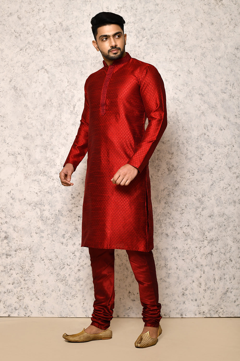 Maroon Colour Art Silk Fabric Computer Work Kurta Pajama