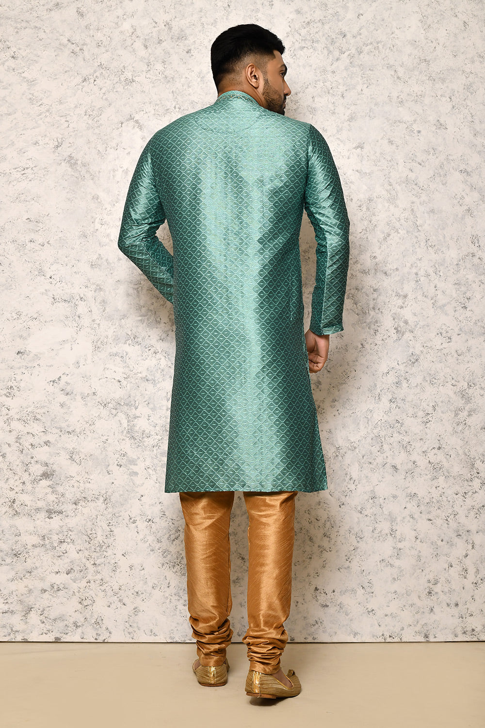 Sea Green Colour Art Silk Fabric Thread Work Kurta Pajama