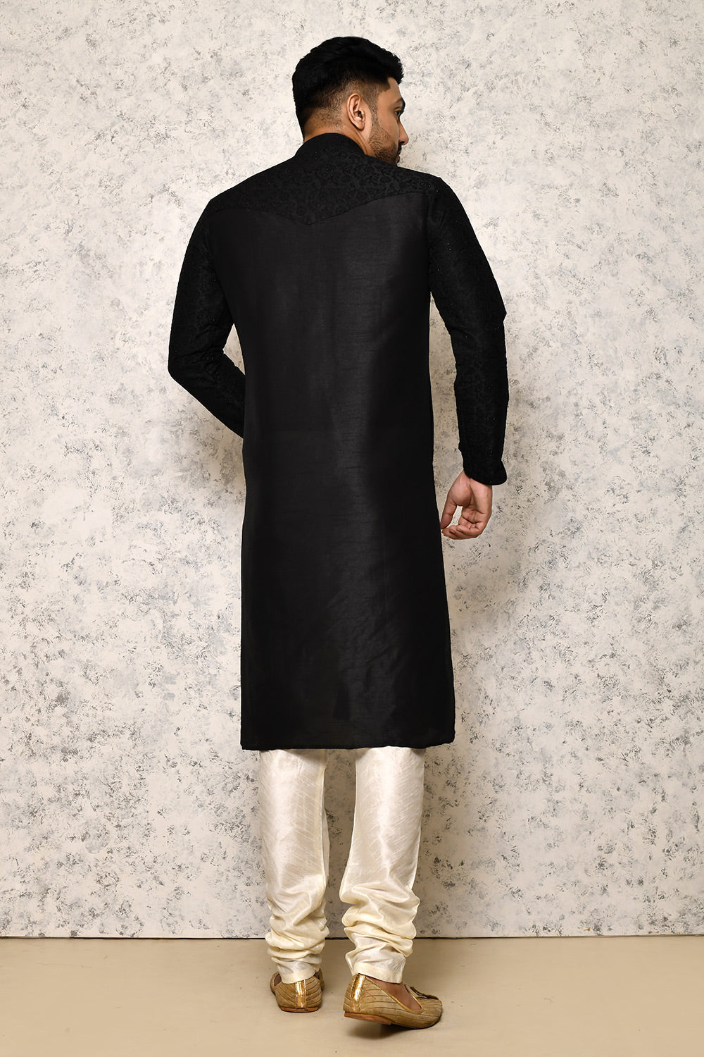 Black Colour Art Silk Fabric Computer & Hand Work Kurta Pajama
