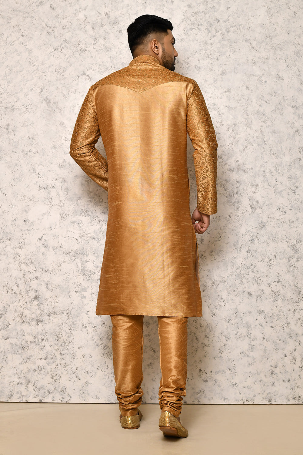 Golden Colour Art Silk Fabric Computer & Hand Work Kurta Pajama