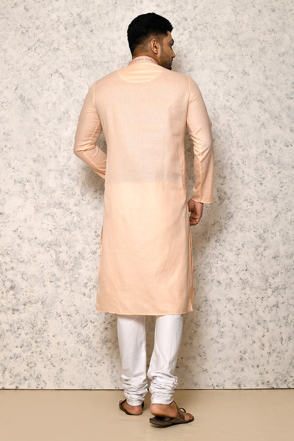 Biscuit Colour cotton Fabric Machine Embroidery Kurta Pajama