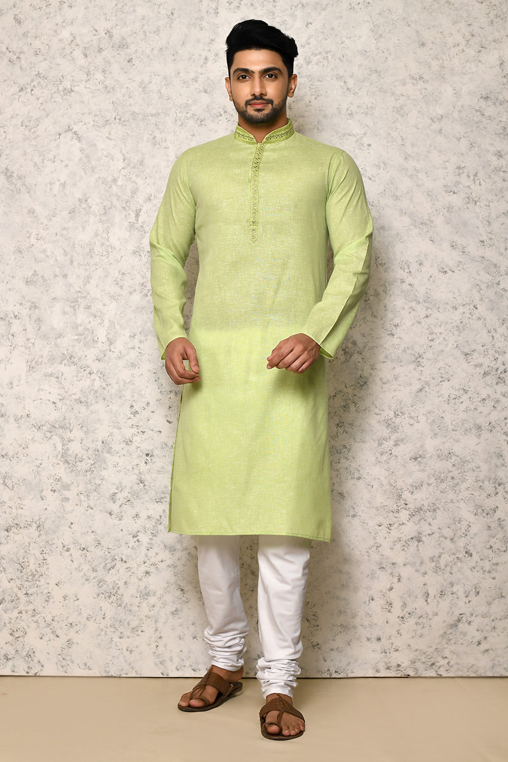 Pastel Colour cotton Fabric Machine Embroidery Kurta Pajama