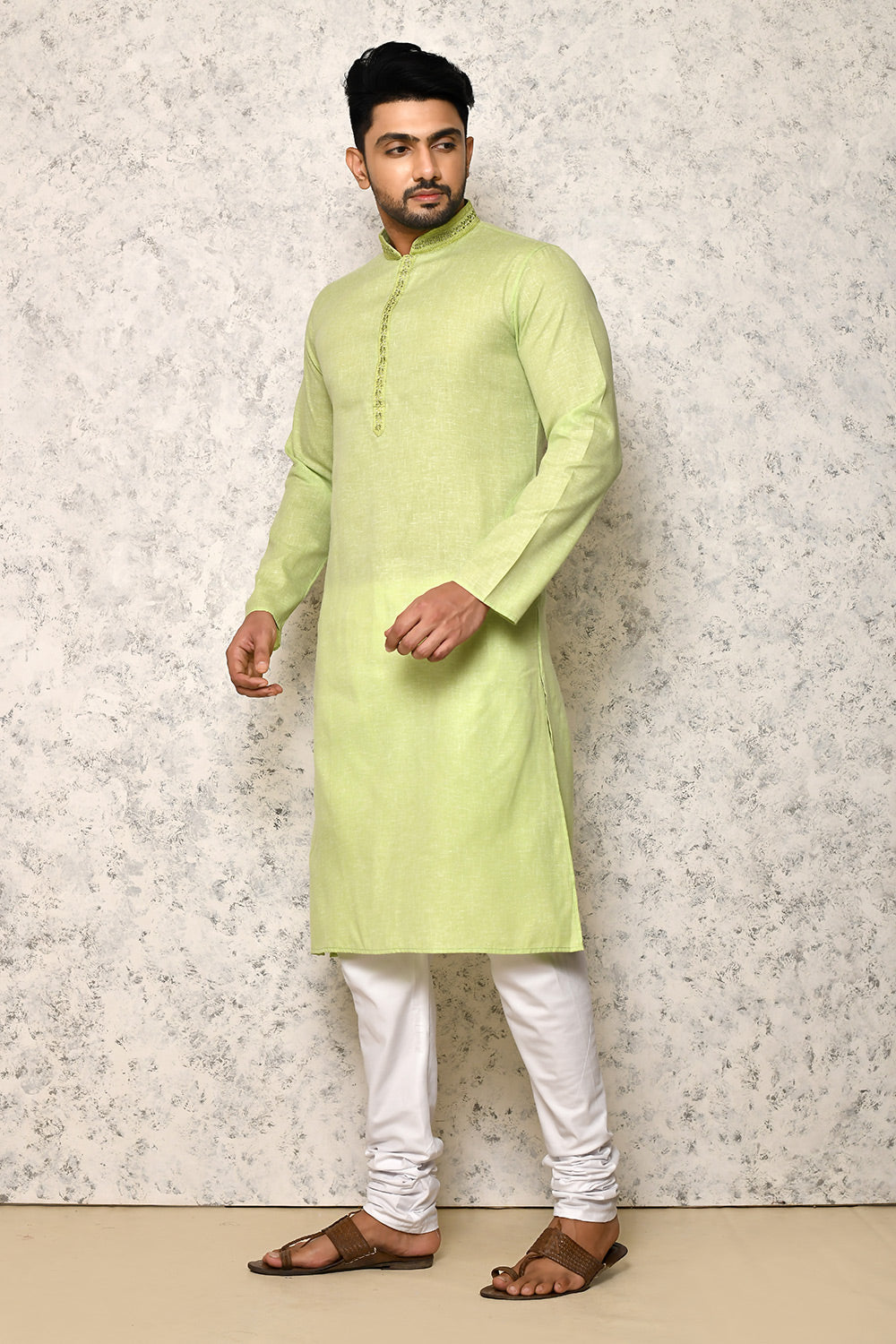 Pastel Colour cotton Fabric Machine Embroidery Kurta Pajama