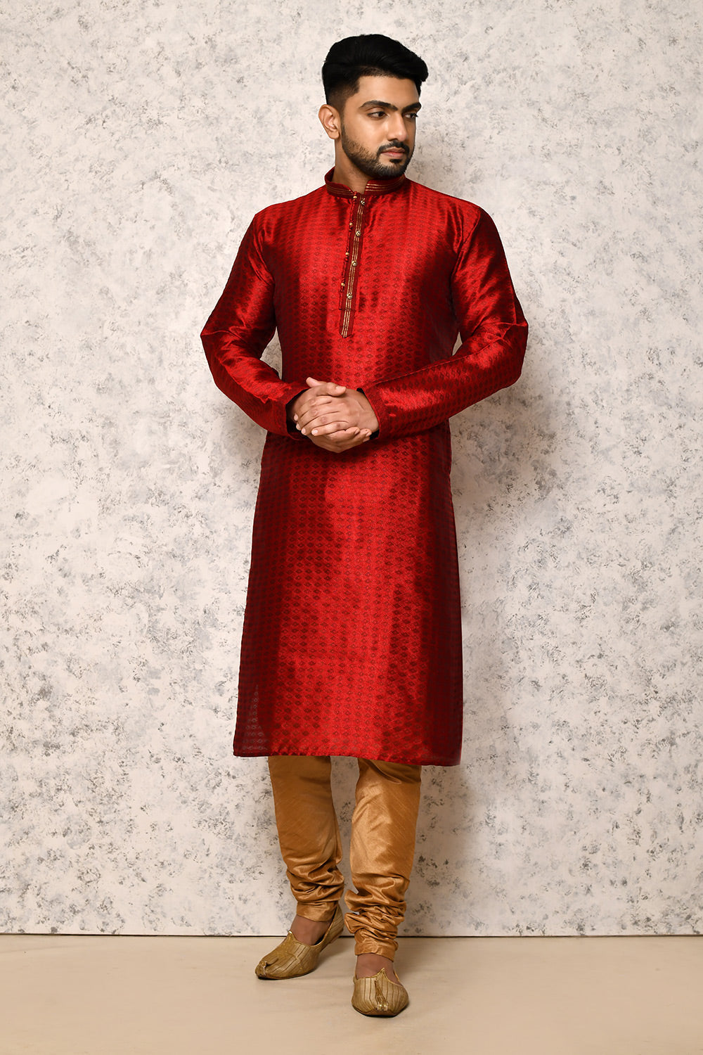 Maroon Colour Art Silk Fabric Thread Work Kurta Pajama