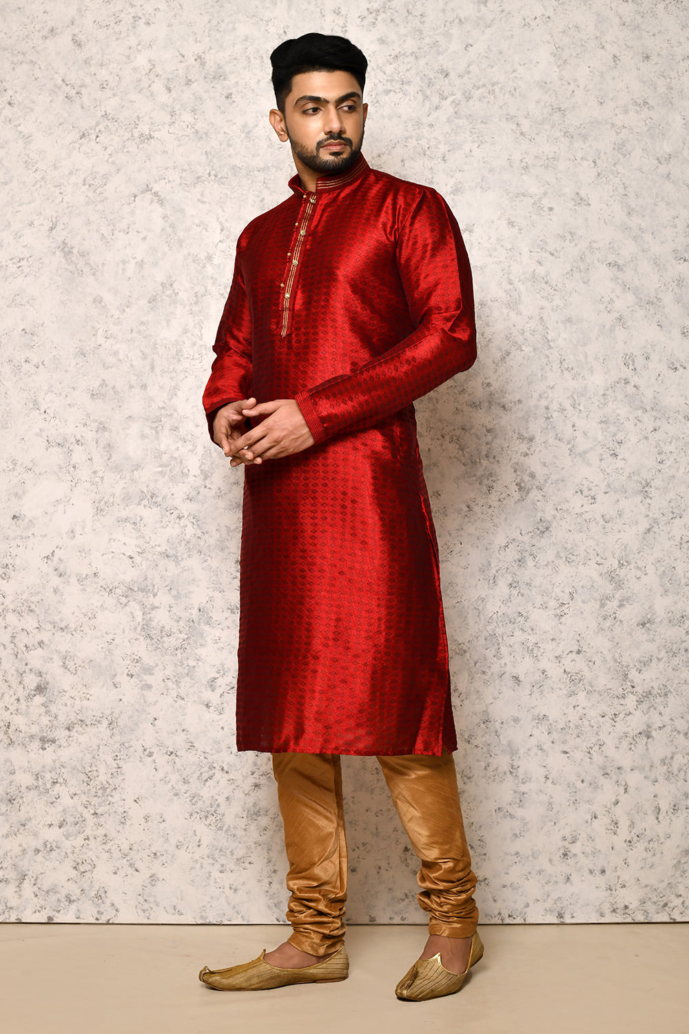 Maroon Colour Art Silk Fabric Thread Work Kurta Pajama