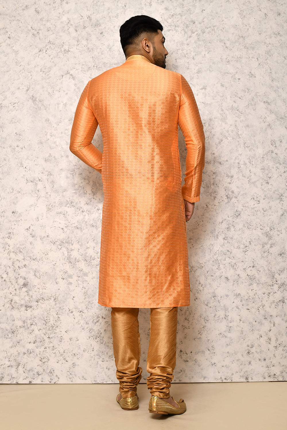 Peach Colour Art Silk Fabric Thread Work Kurta Pajama