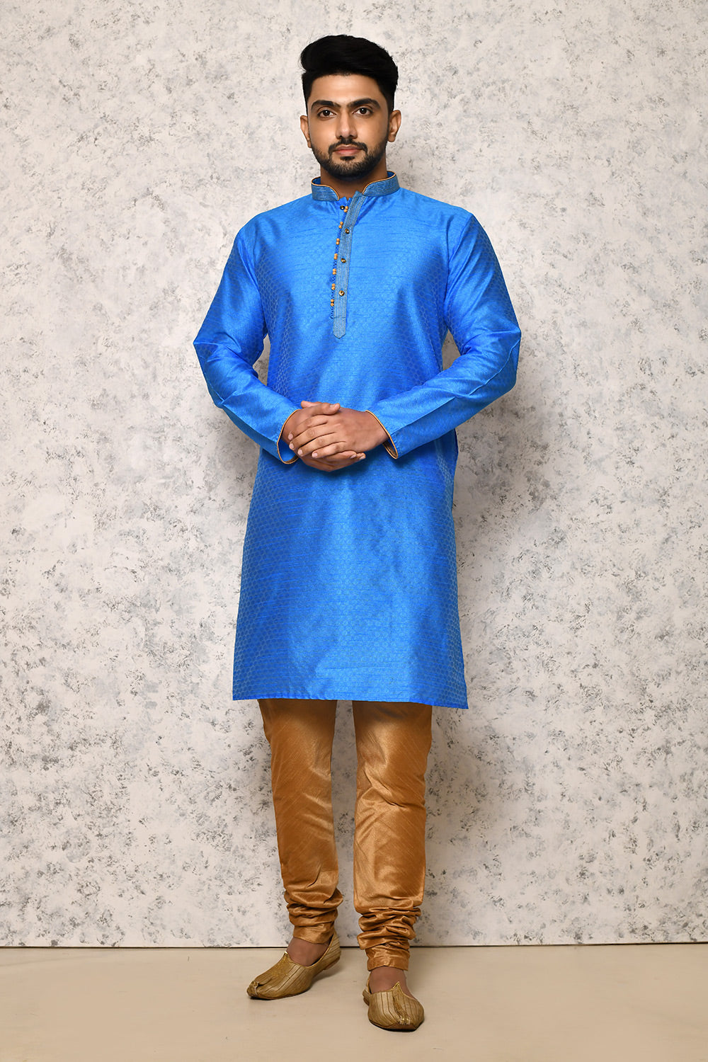 Blue Colour Art Silk Fabric Thread Work Kurta Pajama