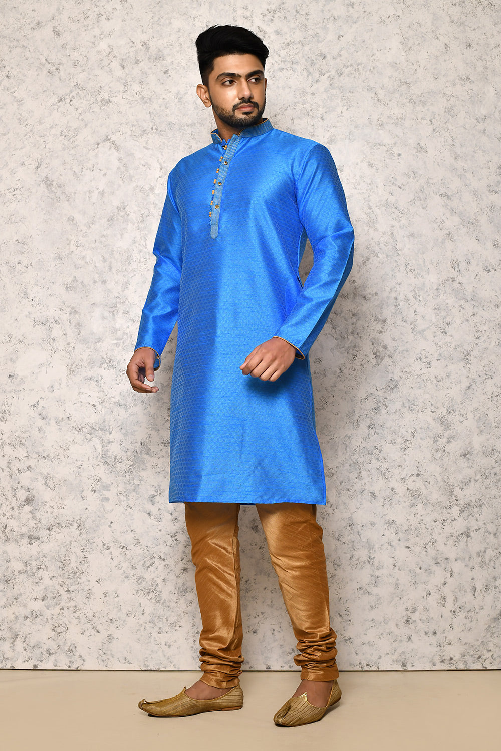 Blue Colour Art Silk Fabric Thread Work Kurta Pajama