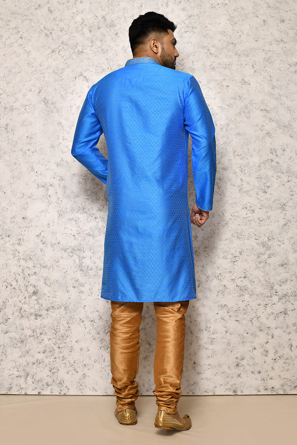 Blue Colour Art Silk Fabric Thread Work Kurta Pajama