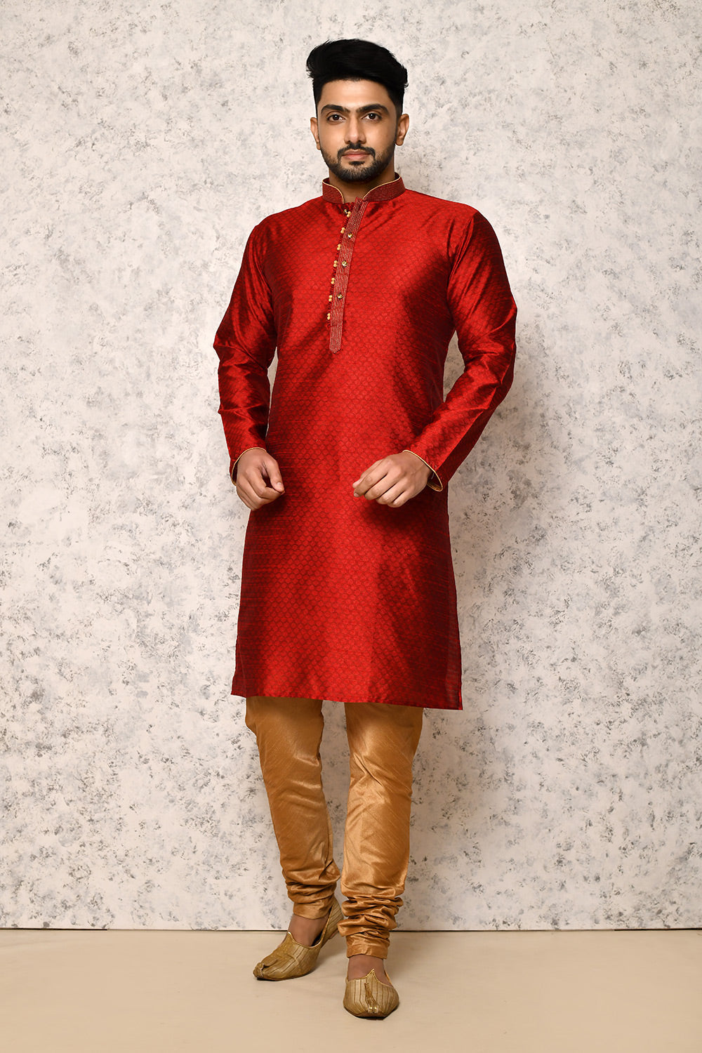 Maroon Colour Jacquard Fabric Thread Work Kurta Pajama