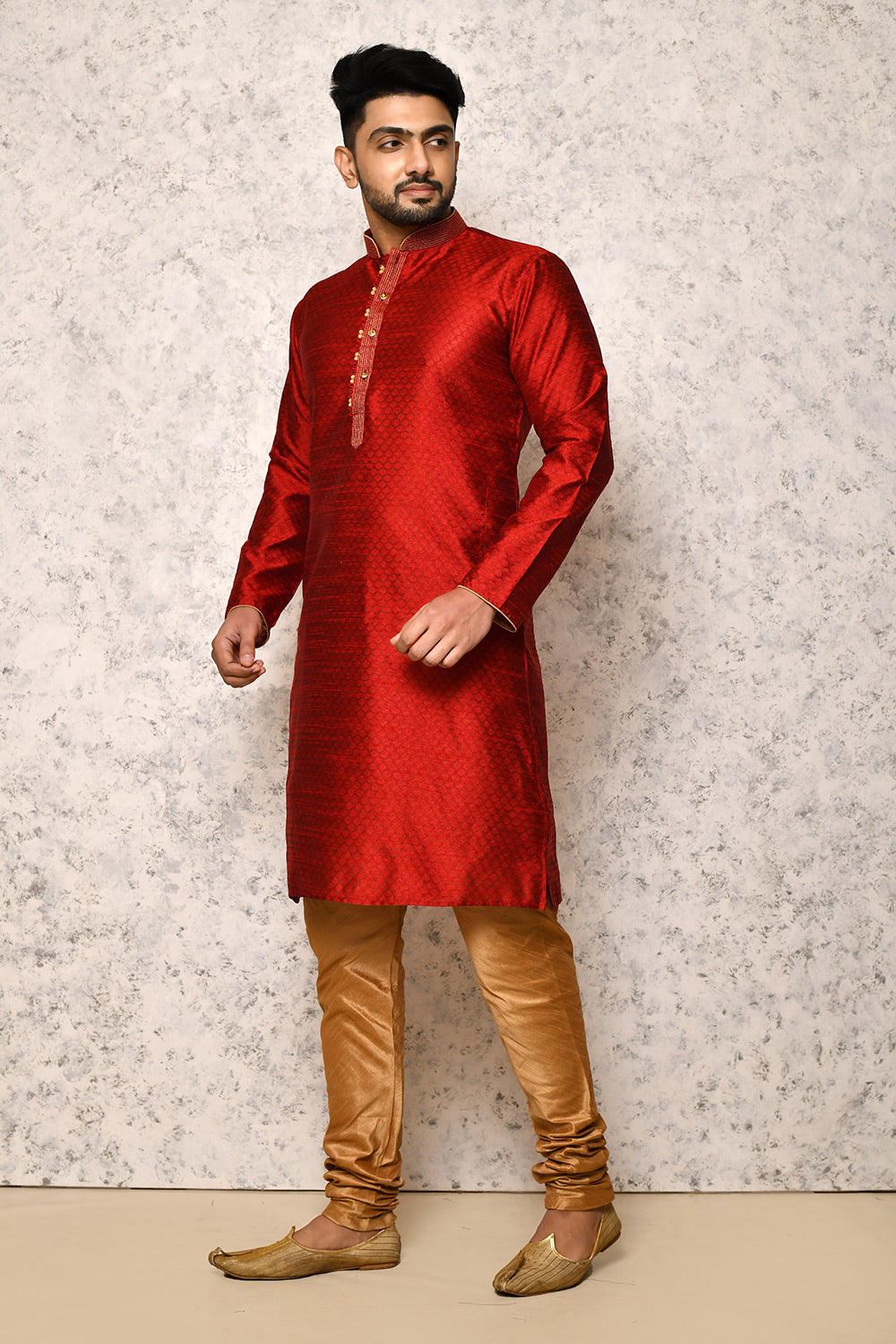 Maroon Colour Jacquard Fabric Thread Work Kurta Pajama