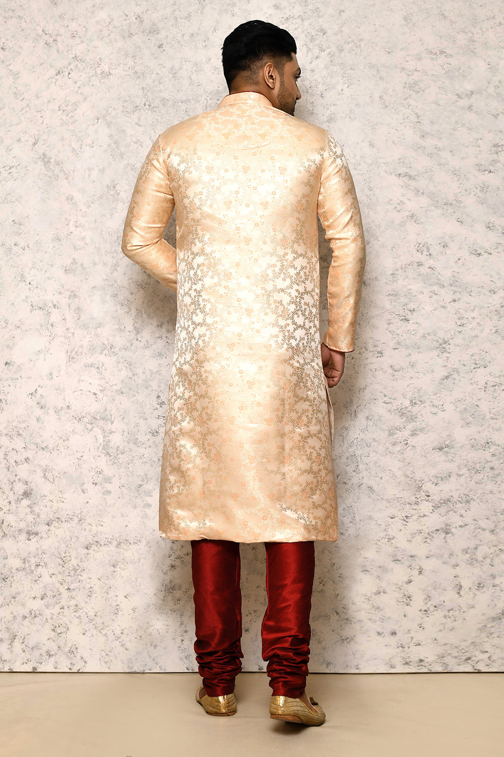 Maroon Colour Silk Fabric With Pattern Work Indowestern