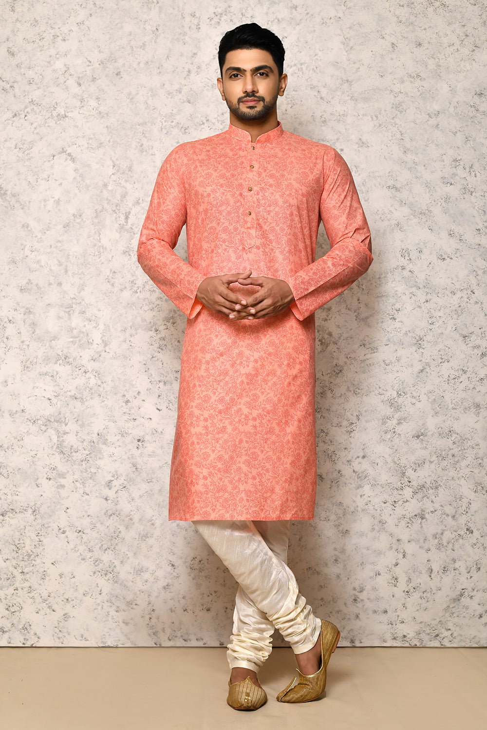 Rust Colour Cotton Fabric Printed Kurta Pajama