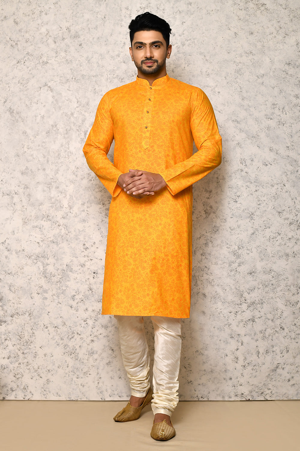 Yellow Colour Cotton Fabric Printed Kurta Pajama