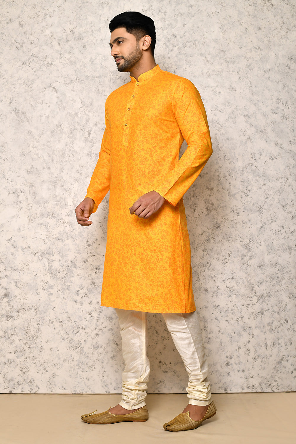 Yellow Colour Cotton Fabric Printed Kurta Pajama