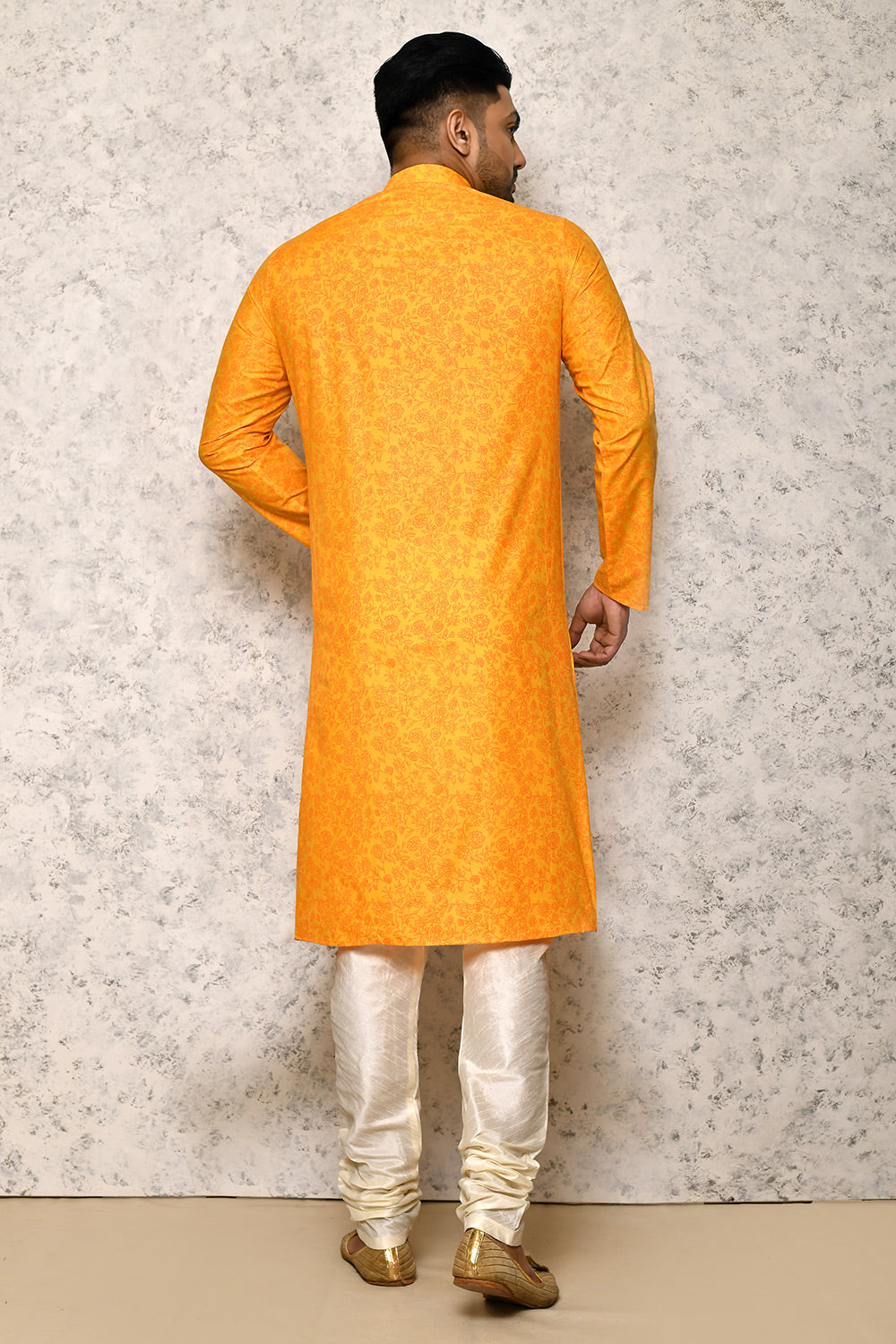 Yellow Colour Cotton Fabric Printed Kurta Pajama
