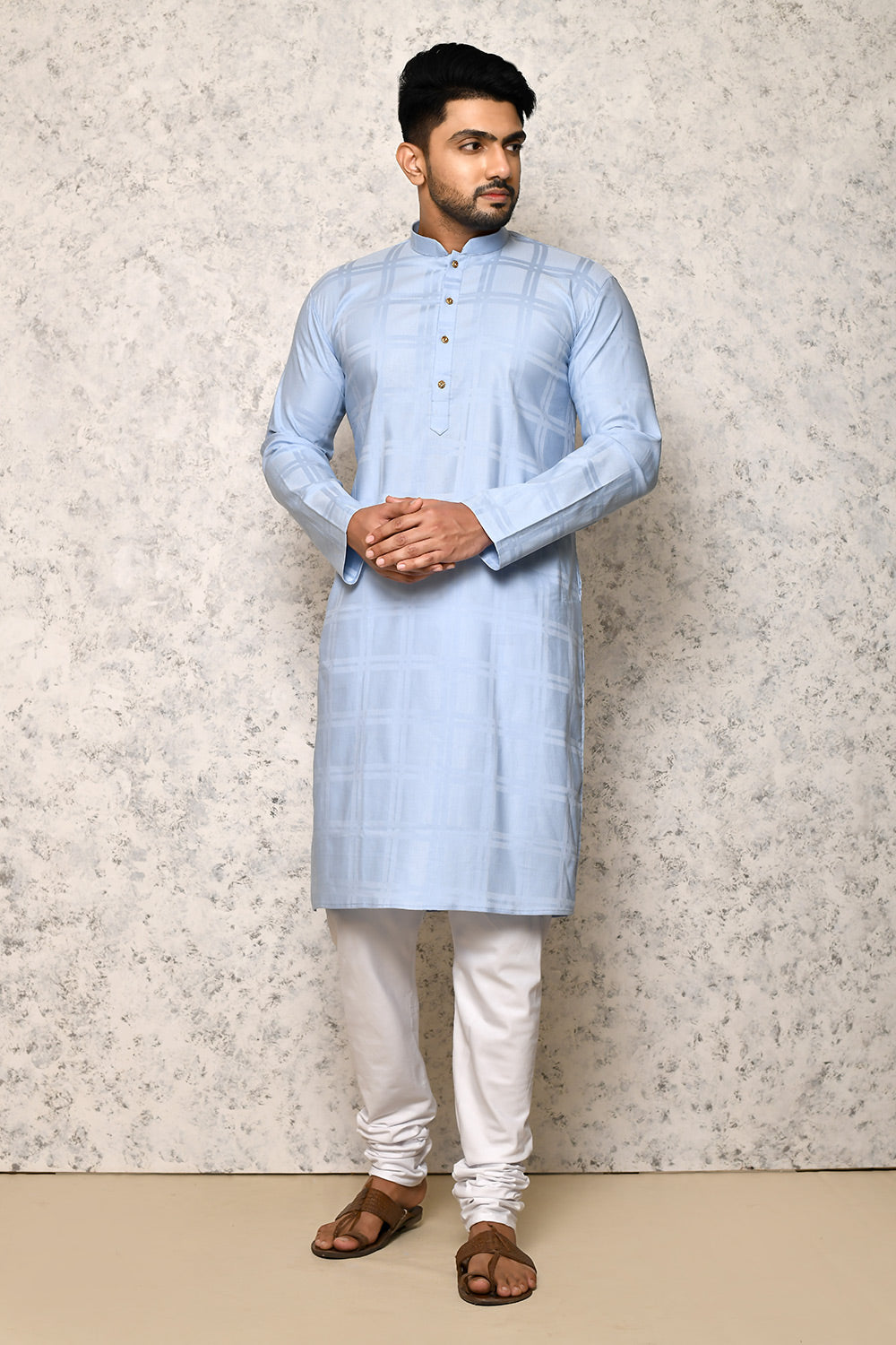 Sky Colour cotton Fabric Self Pattern Kurta Pajama