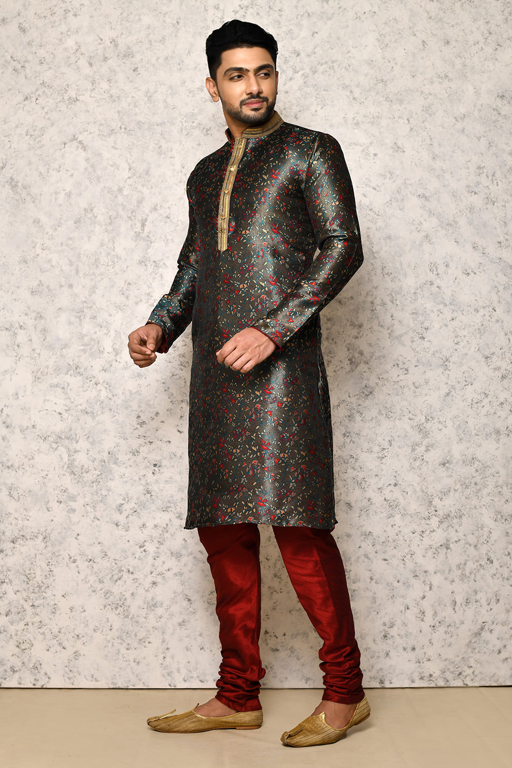 Rama Green Colour Art Silk Fabric Thread Work Kurta Pajama